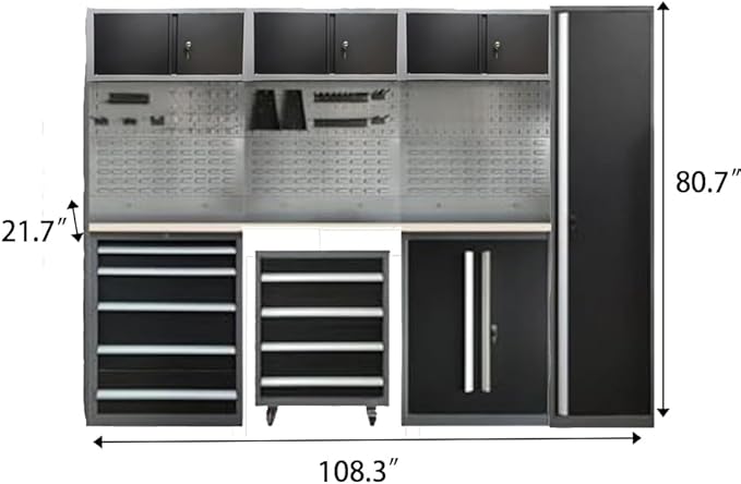 JZD Garage Storage Cabinet System Workshop, Tool Cabinets Combo with Wall Panel, for Workshop Organization, Wall Mounting Not Necessary