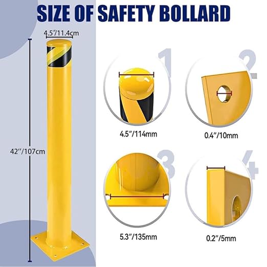 Bollard Post(42''*4.5''), Steel Bollards, Safety Bollard Yellow Powder Coated Parking Bollard Driveaway Barrier for Traffic-Sensitive Area, Garage or Parking Lot(42''-2pcs)
