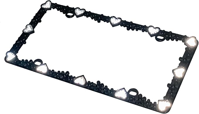 Creathome 3D Daisy Heart License Plate Frame from Pure Zinc Alloy Metal Perfect Plate Holder, Matt Black Daisy with Silver Reflective Heart