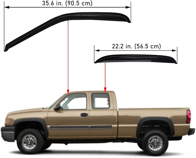 Lightronic Extra Durable Tape-on Auto Vent Window Visor, Fits 1999-2006 Chevrolet Silverado & GMC Sierra 1500; 1999-2004 Silv./Sierra 2500, 2001-2006 Silv./Sierra 2500 HD & 3500 Ext. Cab, Smoke, 4-Pcs