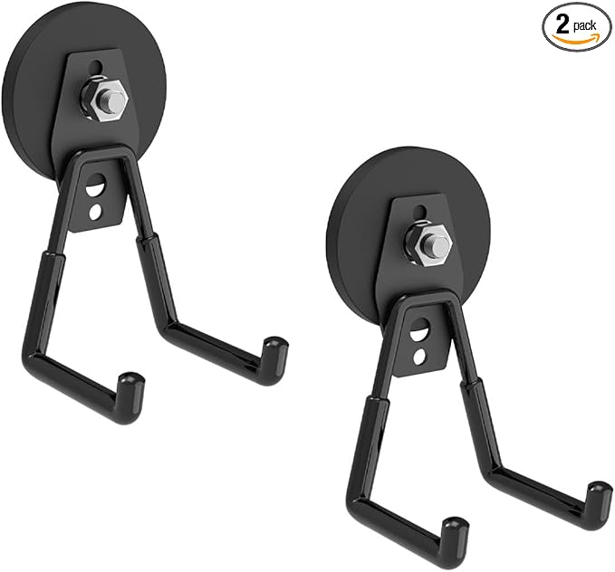 Heavy Duty Magnetic Hooks, Strong Large Magnet Hooks for Power Drill,Garden Tools, Hose,Pegboard,Garage, Workshop, Magnetic Storage Hook for Hanging,Super Powerful Magnetic Garage Hooks(2Pack)