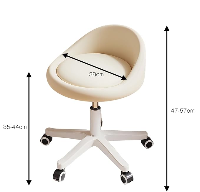 Rolling Stool Set of 4 Rolling Hydraulic Salon Stool with Low Backrest - Adjustable Swivel Chair for SPA, Shop, Salon, Massage, or Medical Office Beige
