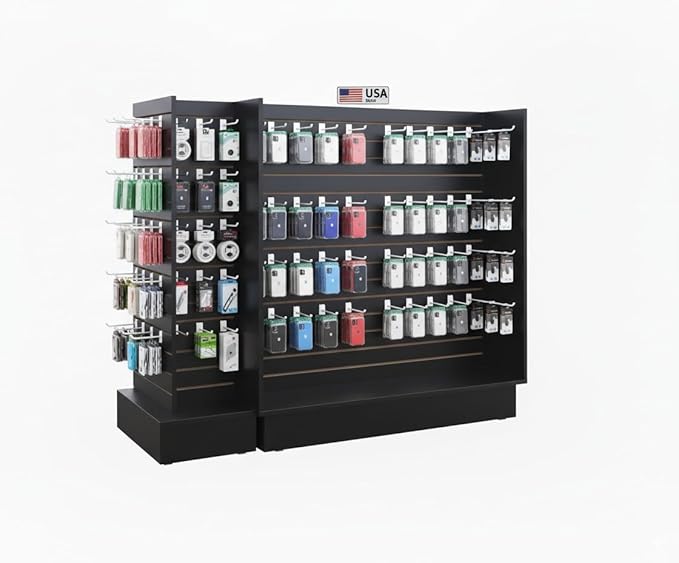 WISDOMFUR H-Unit Slatwall Gondola Display – 4 ft Black Freestanding Retail Fixture for Merchandising, Store Displays & Showrooms