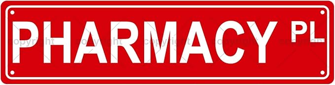 PHARMACY PL Space Metal Tin Street Sign Bar Cafe Garage Cave Home Room Wall Bathroom Farmhouse Garden Porch Patio Decor, 16 x 4 Inch