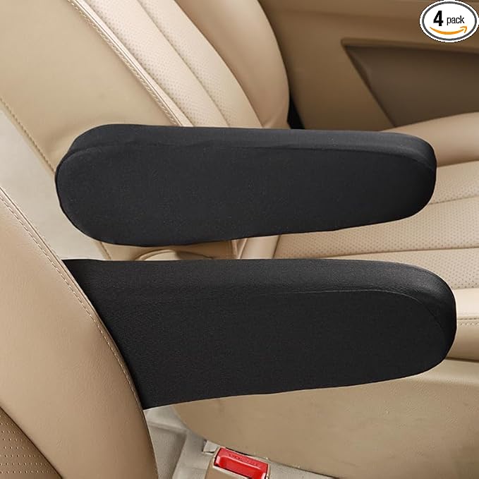 Automotive Black Cloth Fabric Armrest Covers for Cars Trucks SUVs and Vans Universal Fit 4 PCS(Black)