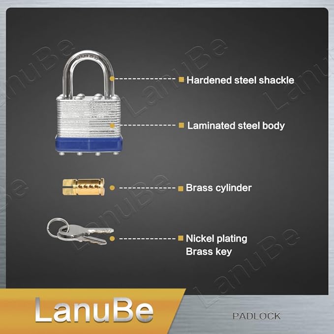 LanuBe Lock Laminated keyed Padlock (1-9/16", 40mm), keyed Alike Locks, Normal Shackle, Pack of 24