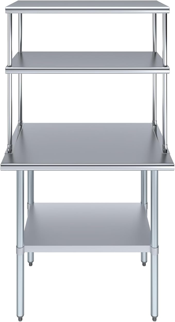 Amgood Stainless Steel Work Table Double Tier Overshelf | Metal Kitchen Prep Table & Shelving Combo (24" x 36" Work Table + 18" Overshelf)