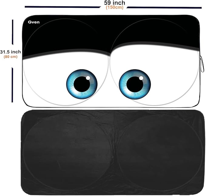 Gven- The Original Patented Car Eyes Windshield Sun Shade 2025 Windshield Cover Automotive Interior Sun Protection Front Windshield Sun Visor Protector Blocks UV Rays Keep Your Vehicle Cool (Black, S)