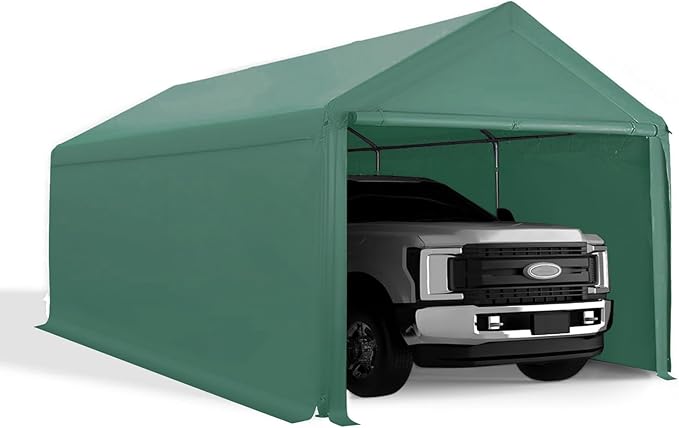 10x20ft Heavy Duty Carport with Removable Sidewalls,All Weather Carport Garage Party Tent Large Outdoor Canopy Storage Shed for Auto,Truck,Boat,Party (Green)