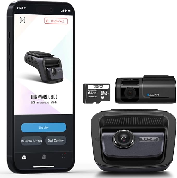 Thinkware 4K Dual Dash Cam, U3000 Front & Rear with Sony STARVIS 2, Radar Parking, Super Night Vision 4.0, Wi‑Fi, GPS