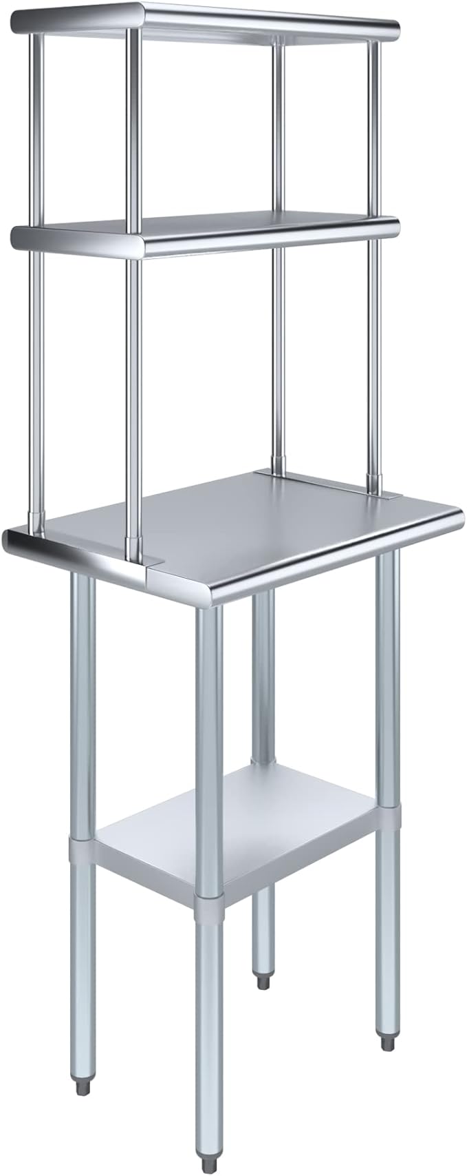 AmGood Stainless Steel Work Table Double Tier Overshelf | (18" x 24" Work Table + 12" Overshelf)