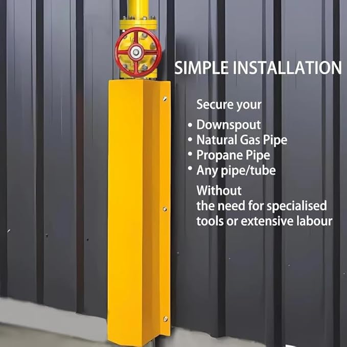 Pipe and Downspout Protector, Carbon Steel Guard Device, 39" H x 9" W x 6" D ，Yellow