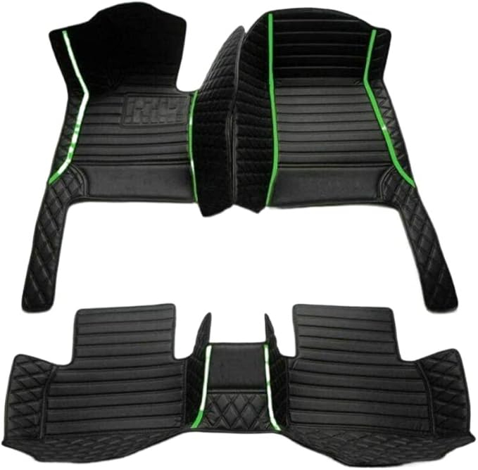 Custom Colors Car Floor Mats Black Pink for 99.9% Sedan SUV Sports， All-Weather Liners Car Floor mat，Luxury Leather Automotive Floor Mats (3D Black Green,3D Floor Mats)