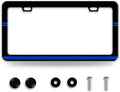 Thin Blue Line License Plate Frame Patriotic License Plate Frames Funny Stainless Steel Accessories Cars Decor with 2 Holes and Screws Fits Standard Us Ca Vehicles License Plate Holder 12.2 X 6 Inch