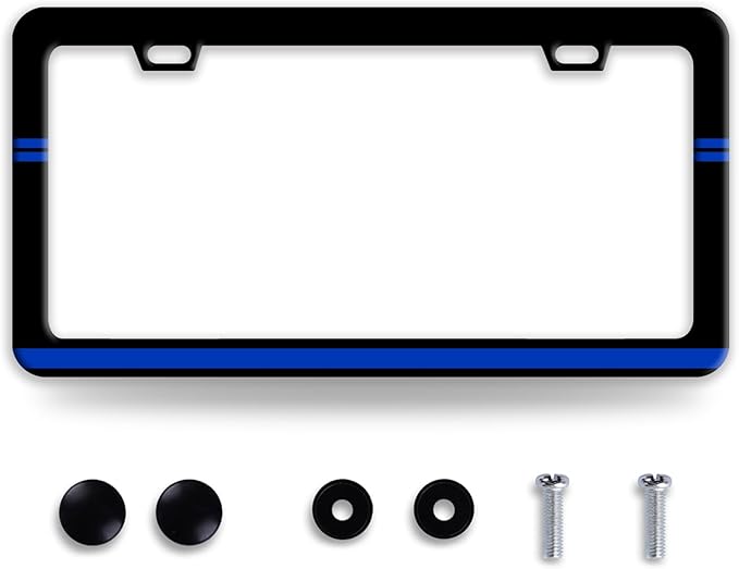 Thin Blue Line License Plate Frame Patriotic License Plate Frames Funny Stainless Steel Accessories Cars Decor with 2 Holes and Screws Fits Standard Us Ca Vehicles License Plate Holder 12.2 X 6 Inch
