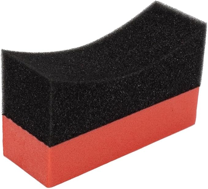 Maxshine Tire Dressing Applicator, Curved Foam Pad 10x4cm, Red & Black | Ergonomic Grip, High-Density Non-Abrasive | Even Tire, Trim & Wax Application