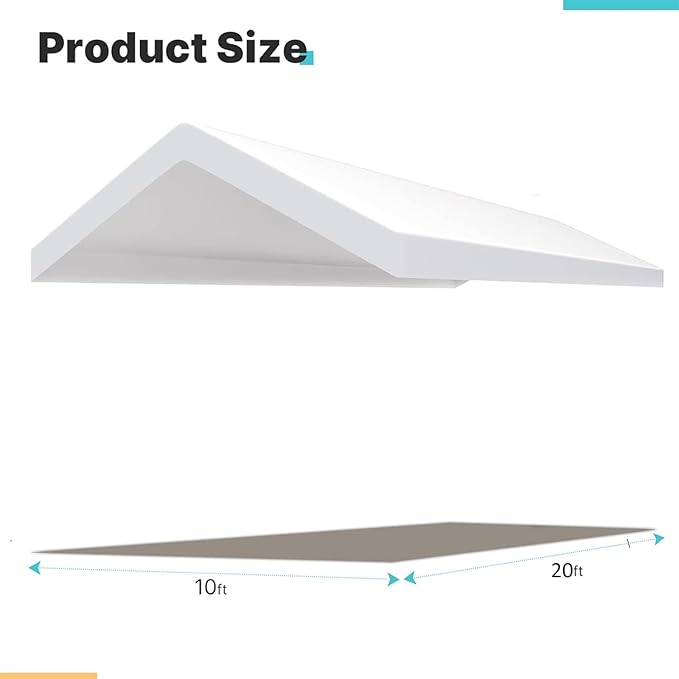 Upgraded Carport Replacement Canopy Cover for 10’ x 20‘ Car Tent Top Garage Shelter Cover Tarp with Ball Bungees (Only Top Cover, Frame Not Include) White