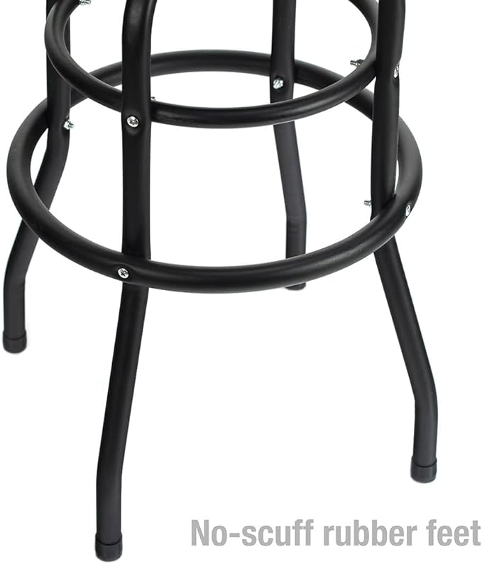 WORKPRO W112003 Garage Shop Stool, Heavy-Duty Steel Construction Garage Stool, Swivel Cushion Seat, Black Powder Coated Legs & Footrest (Single Pack)