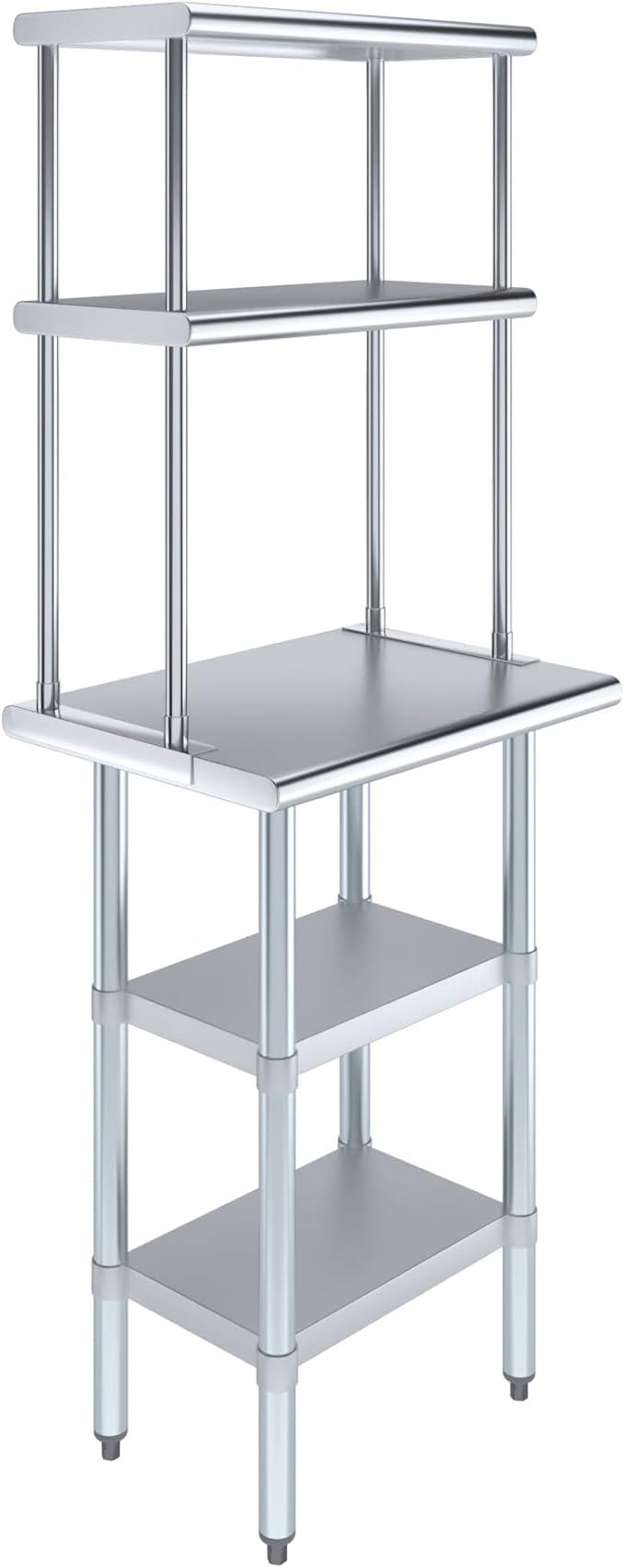 Amgood Stainless Steel Work Table with 2 Shelves | Metal Kitchen Prep Table & Shelving Combo (18" x 24" Table with 2 Shelves + 12" Overshelf)