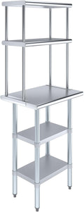 Amgood Stainless Steel Work Table with 2 Shelves | Metal Kitchen Prep Table & Shelving Combo (18" x 24" Table with 2 Shelves + 12" Overshelf)