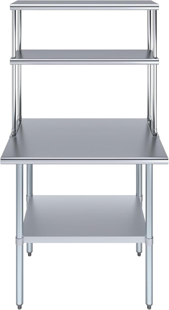 AmGood Stainless Steel Work Table Double Tier Overshelf | NSF (24" x 36" Work Table + 12" Overshelf)