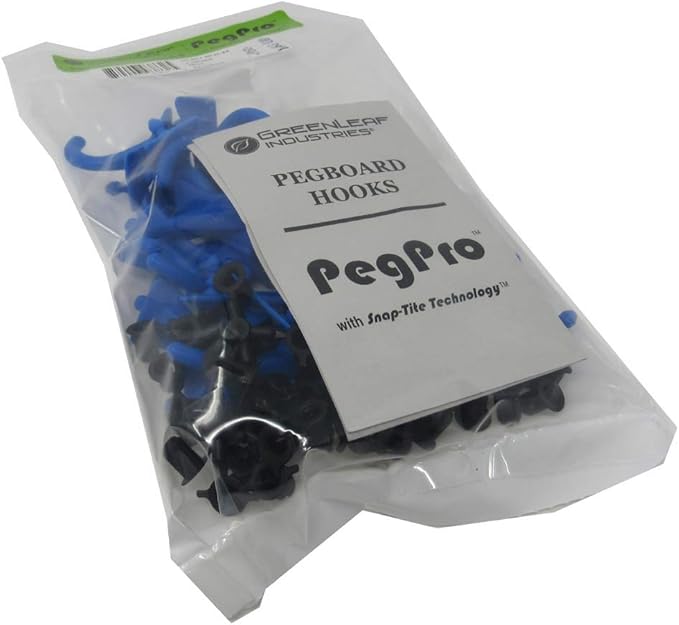 PegPro® J Hooks Kit for Standard “Wood Fiber” pegboard – Durable Plastic Pegboard Hooks - for Garage, Kitchen, Craft Room, and More (J Hook - 24 Pack, Blue)