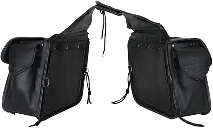 GARGOYLE BELLS Motorcycle Saddle Bags Leather Motorcycle Luggage Bag with Gun Holsters For Softails Sportsters and Choppers Tool Bags (Black Leather, 14" x 8" x 11")