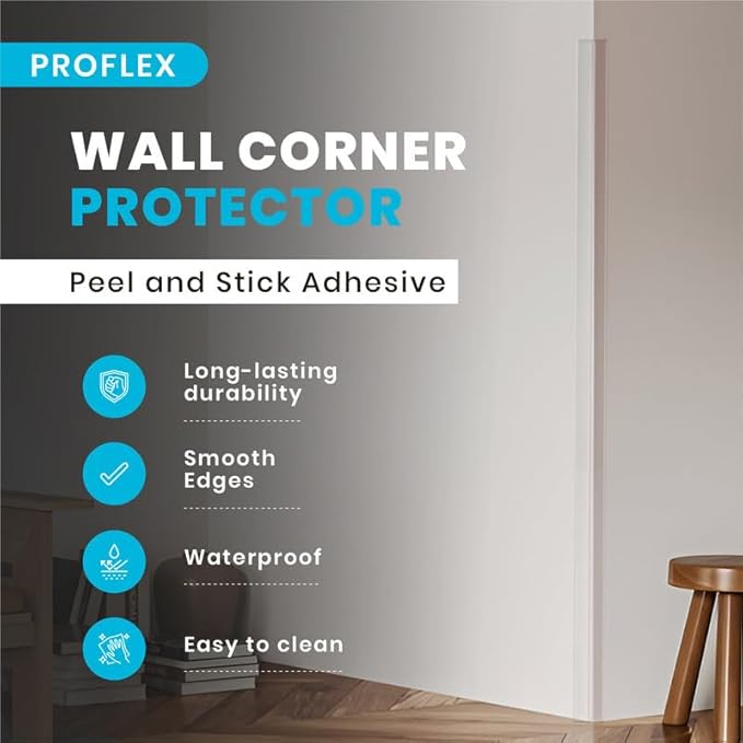 Proflex Wall Corner Protector - Pack of 6 Self Adhesive Corner Guards for Walls Edge Protection - 1-1/2 inch x 60 inch, Clear – Easy to Apply – No Tools Needed