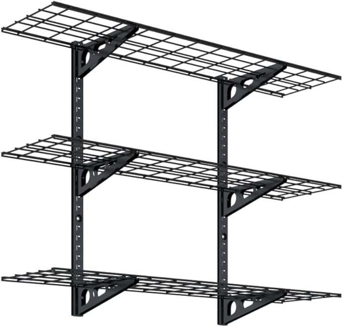 FLEXIMOUNTS 3 Tier 1x4ft Garage Storage Wall Shelving, 12x48inch per Shelf Height Adjustable Floating Shelves, 450lbs Total Weight Capacity, Black