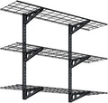 FLEXIMOUNTS 3 Tier 1x4ft Garage Storage Wall Shelving, 12x48inch per Shelf Height Adjustable Floating Shelves, 450lbs Total Weight Capacity, Black