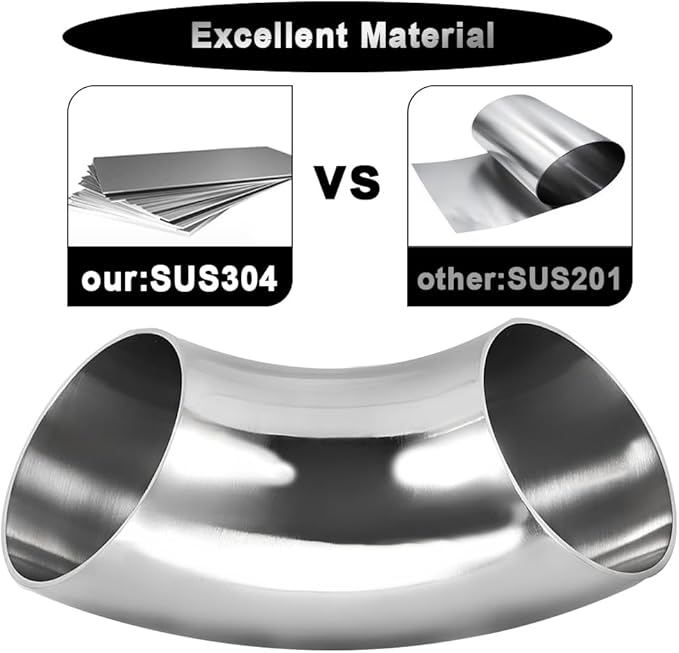 Cotonake OD 5 Inch 90 Degree SS304 Stainless Steel Bend Tube Exhaust Elbow Pipe for Car Modified Exhaust System 5" Piping Silver Tone，Stair Handrail (1pcs)