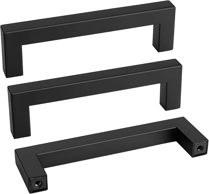 goldenwarm 200 Pack 4 INCH Black Square Bar Cabinet Pull - Drawer Pulls Stainless Steel Modern Hardware for Kitchen and Bathroom Cabinets Cupboard - Center to Center 4in(102mm) Cabinet Handles