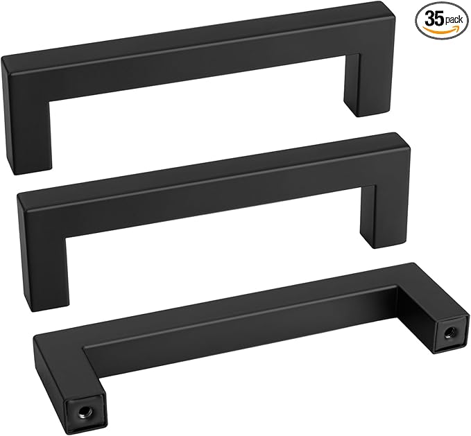 goldenwarm 35 Pack 4 INCH Black Square Bar Cabinet Pull - Drawer Pulls Stainless Steel Modern Hardware for Kitchen and Bathroom Cabinets Cupboard - Center to Center 4in(102mm) Cabinet Handles
