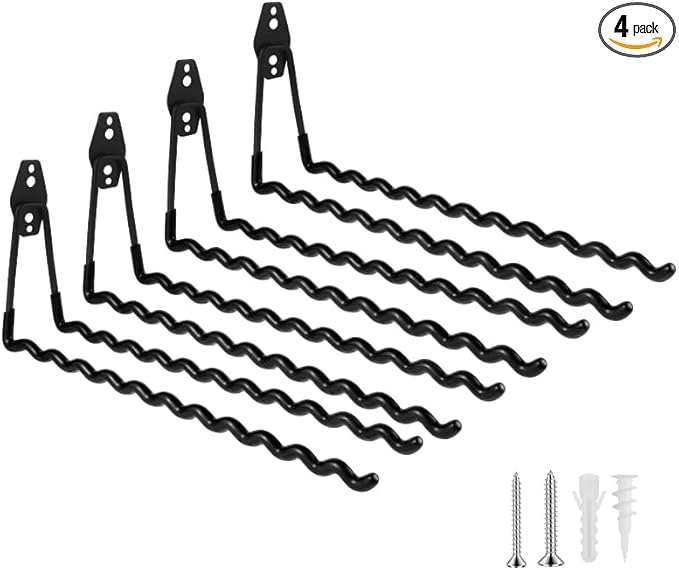 Wall Mounted Garage Hooks Tool Organizer, 14 Inch Garage Storage Hook Heavy Duty Utility Wall Hangers Black for Ladders, Hose, Garden Tools, Set of 4