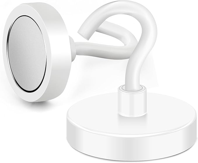 MIKEDE Magnetic Hooks Heavy Duty, 150LB Super Strong Magnetic Hooks for Cruise, Neodymium Earth Magnets with Hook for Hanging, Magnetic Metal Hanger for Fridge, Toolbox, Storage, (White, 4 Pack)