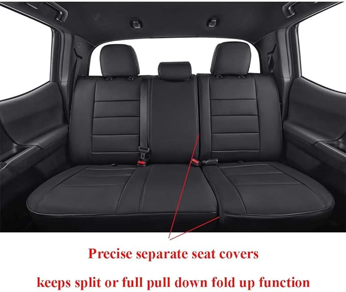EKR Custom Fit Tacoma Car Seat Covers for Select Toyota Tacoma 2016 2017 2018 2019 2020 2021 2022 2023 Double Cab/Crew Cab -Full Set,Leather(Black)