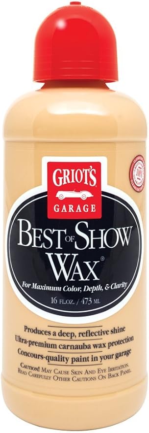 Griot's Garage Best of Show Wax for Car Detailing and Polishing, Carnauba-Packed Wax Coating for High-Gloss Shine and Paint Protection, 11171, 16oz