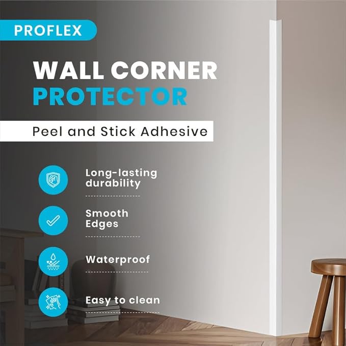 Proflex Wall Corner Protector - Pack of 6 Self Adhesive Corner Guards for Walls Edge Protection - 2 inch x 36 inch, White Textured – Easy to Apply – No Tools Needed