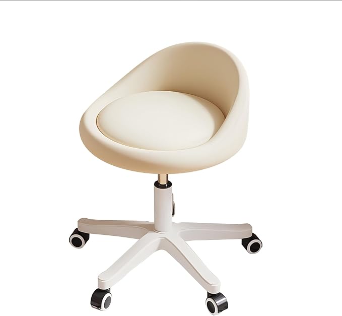 Rolling Stool Set of 4 Rolling Hydraulic Salon Stool with Low Backrest - Adjustable Swivel Chair for SPA, Shop, Salon, Massage, or Medical Office Beige