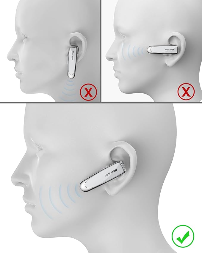 New bee [2 Pack] Bluetooth Earpiece V5.0 Wireless Handsfree Headset 24 Hrs Driving 60 Days Standby Time with Bluetooth Headset for iPhone Android Laptop Truck Driver(White)