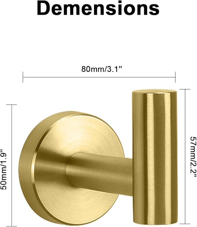 NearMoon Bath Towel Hooks- SUS 304 Stainless Steel Robe Hook Holder, Heavy Duty Coat Hook for Bathroom Livingroom Hotel Kitchen Garage, Wall Mounted (Brushed Gold, 3 Pack)