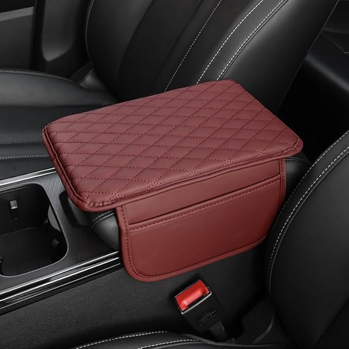 Memory Cotton Leather Car Armrest Box Pad, 2025 New Universal Style Memory Cotton Car Armrest Box Pad, Upgrade Vehicle Seat Box Cushion Protector for SUV Truck (Red)
