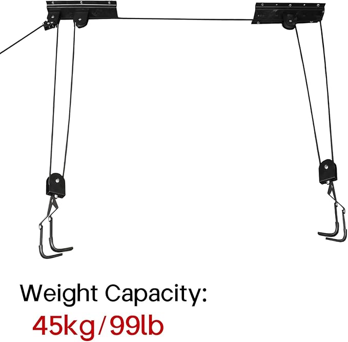 Cargo Box Ceiling Hoist – Garage Pulley Lift System for Rooftop Cargo Carrier Fits Garage or Shed with 100lb Capacity for Bicycles or Ladders or Roof Luggage Box or Roof Luggage Frame