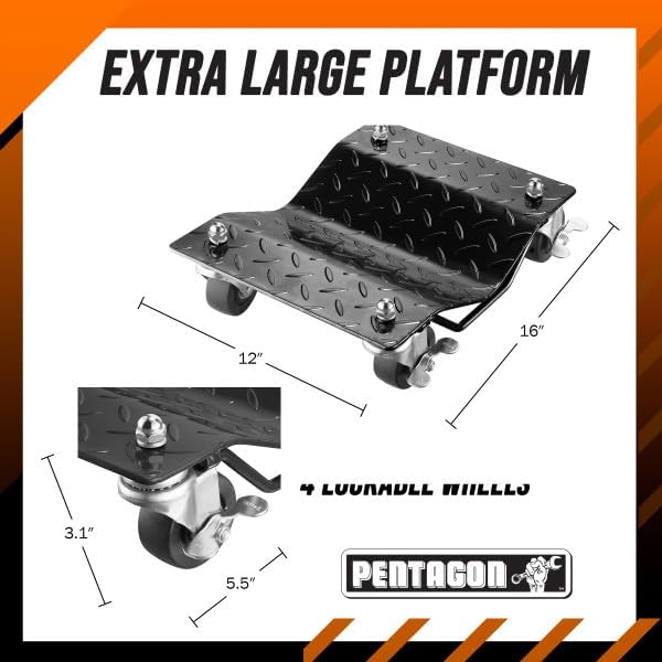 Car Wheel Dolly Set of 4 - 16x12” Heavy Duty Antiskid Car Dolly Tire Skates with 6000lb Capacity - 360 Degree Rotatable Wheel Dollies for Cars, Trucks, Trailers, Motorcycles or Boats by Pentagon Tools