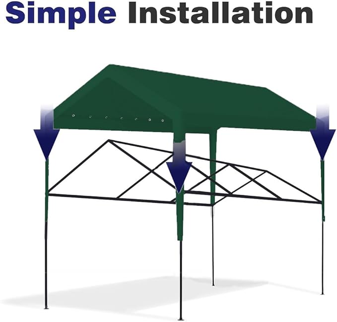 Rutile 12 x 20 FT Carport Replacement Cover, Heavy Duty Car Tarp Canopy Tent Garage Top Shelter Cover with Fabric Leg Pole Skirts and Ball Bungees Green (Only Top Cover, Frame is not Included)