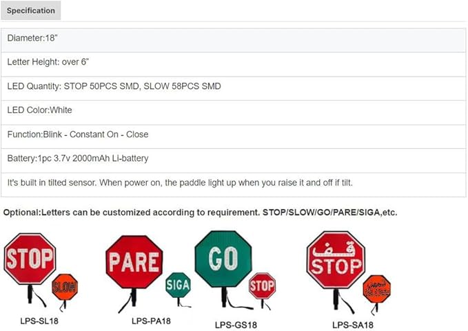 18" LED Stop/Slow Paddle, Reflective Hand Held Stop Sign with Handle, Steady/Flashing Light Modes