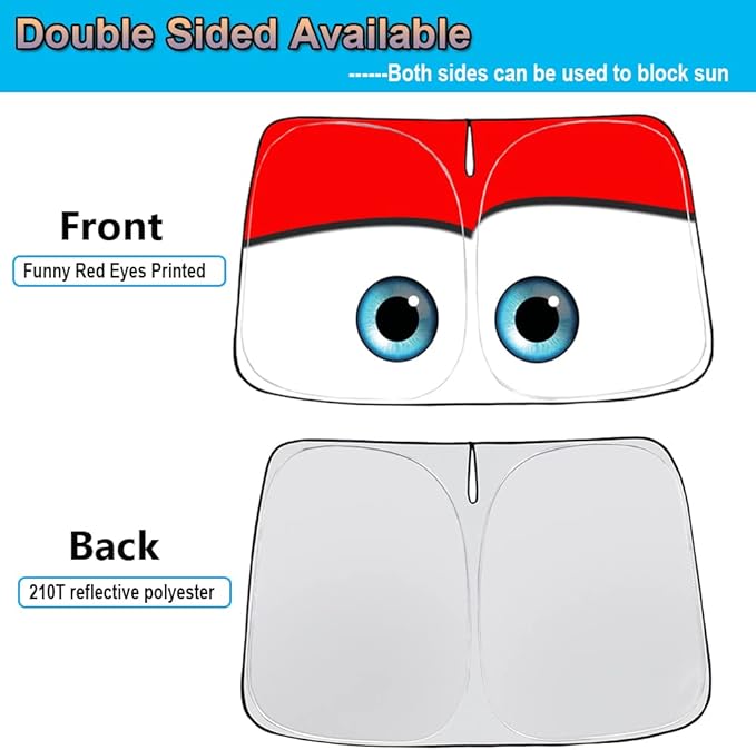 Gven Sunshade for Tesla Model Y Accessories 2025 Funny Eyes Windshield Sun Shade Car Front Window Shade for Tesla Model 3 Accesssories Dual-Sided Versatility (Red, for Tesla)