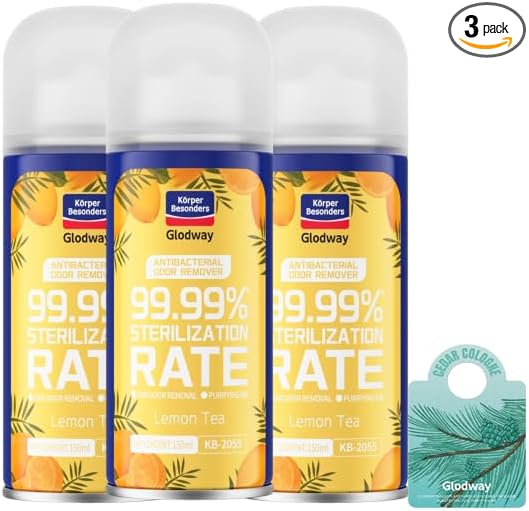 Glodway Whole Car Air Refresher,Odor Eliminator Remover Spray For Car,Lemon Strong Freshener With Odour Eliminator Technology,Long-Lasting Scent,6 Ounce(Pack of 3)