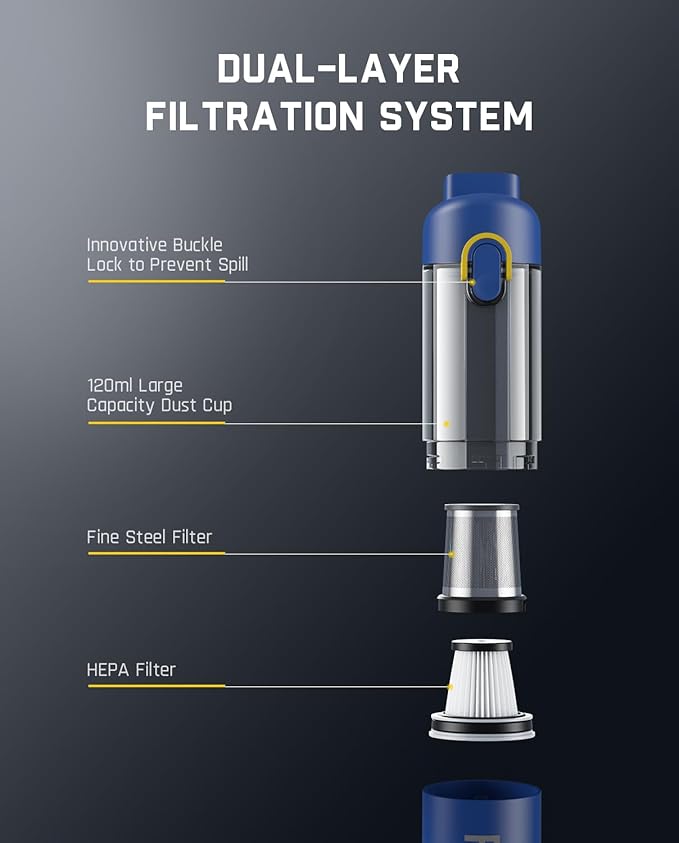 Fanttik Slim V8 Mate Cordless Car Vacuum Suction Power 12000Pa, Portable Mini Vacuum with Flexible Hose and Pet Brush, Type-C Charge, Portable for Car, Office Desk, Keyboards, Blue