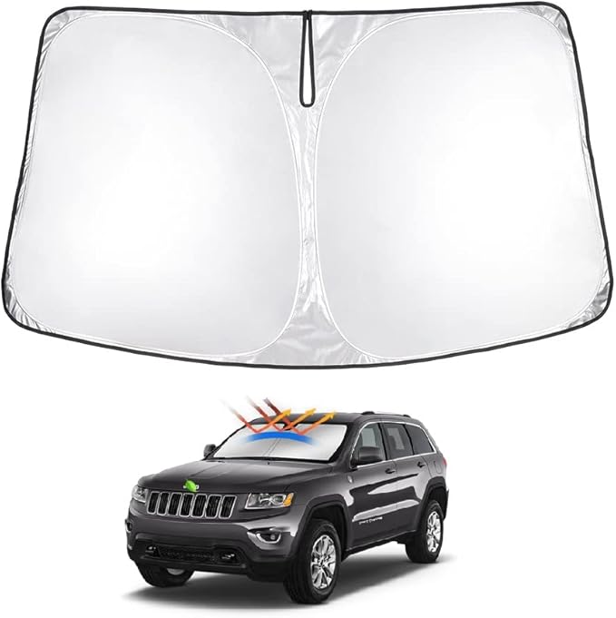 T TGBROS Windshield Sun Shade for Jeep Grand Cherokee 2011-2021 Accessories Foldable Sun Shield Front Window Sunshade Cover Sun Visor Cover Block Heat and Sun Protection(NOT for Cherokee L)